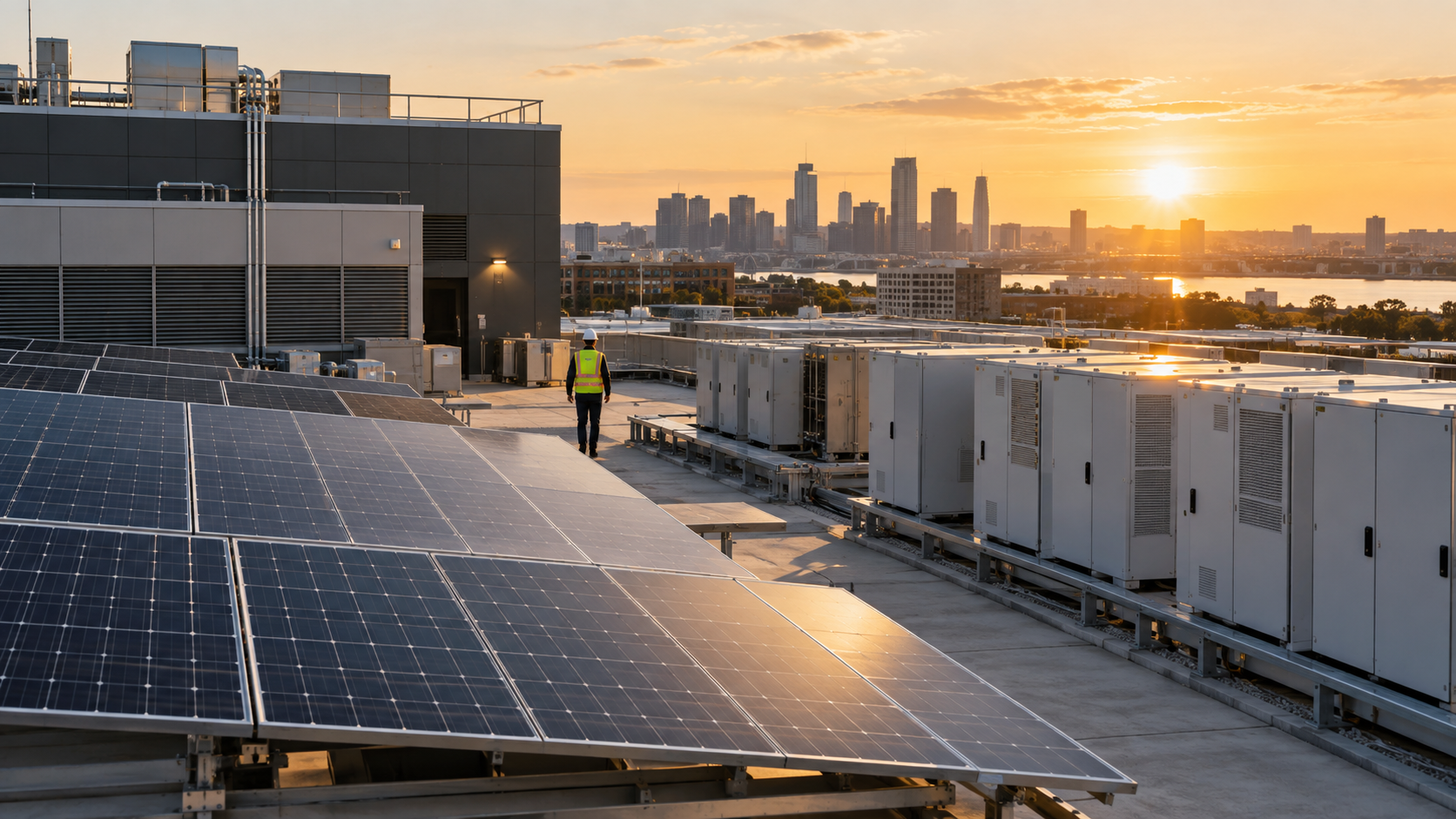 Commercial energy infrastructure integrated into a working building