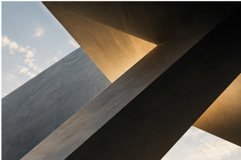 Architectural planes meeting light and open sky